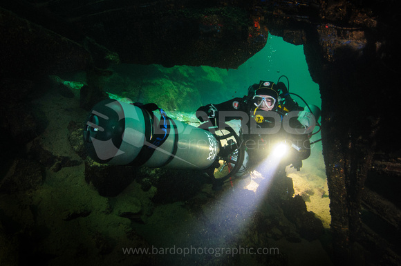 Suex scooter diver on rebreather