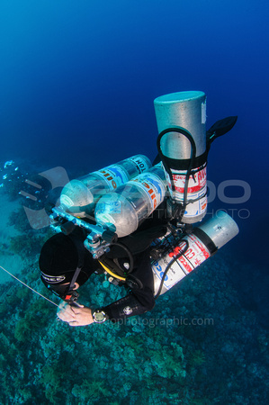 Technical diver with stage cylinders